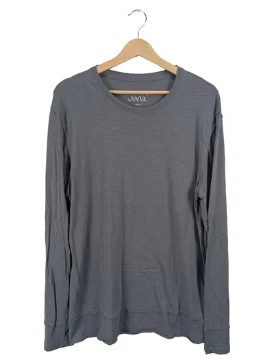 Juvia Langarmshirt Herren Gr. L Grau Basic Rundhals Longsleeve