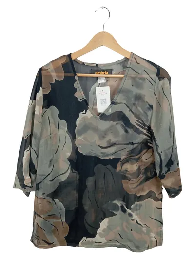 Ambria Damen Bluse Gr. 38 M Abstrakt Muster Grau V-Ausschnitt 3/4-Arm