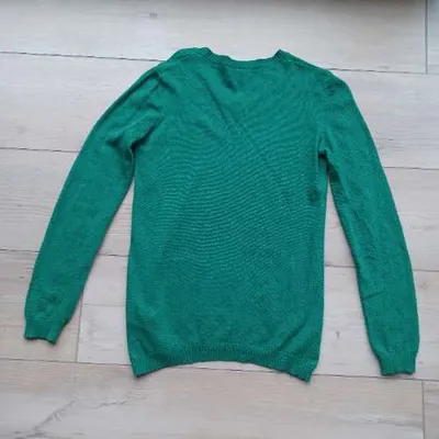 BENETTON Kinder Pullover V-Ausschnitt Grün Wolle XL 164 Jungen