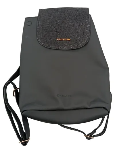 WIND & VIBES Damen Rucksack Schwarz Glitzer-Klappe Elegant Alltag