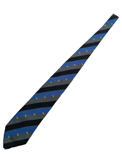 Ascot Herren Seidenkrawatte Blau Gestreift Elefantenmuster Klassisch