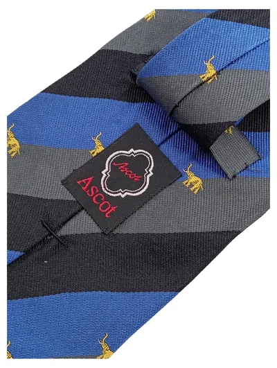 Ascot Herren Seidenkrawatte Blau Gestreift Elefantenmuster Klassisch