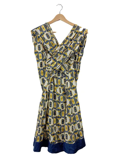 Ted Baker Damen Sommerkleid Gr. M Retro Muster Blau Gelb Weiß