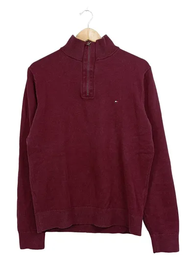 Tommy Hilfiger Pullover Herren Gr. S Bordeaux Troyer Strickpullover