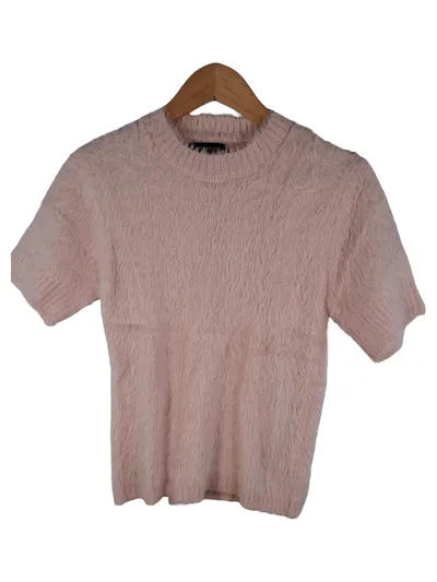 QED London Damen Pullover Flausch Kurzarm Rosa Gr. M Strick