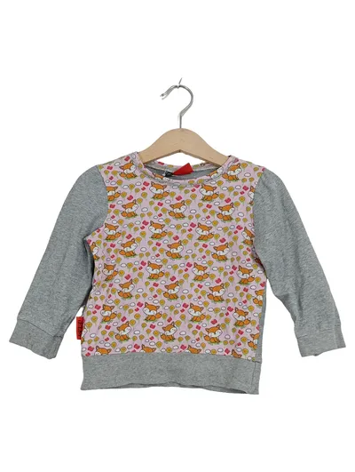 iELM Kinder Pullover Fuchs Muster Gr. 98 Grau Rosa Langarm