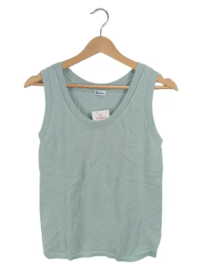Schiesser Damen Stricktop Shirt ärmellos Gr. S Türkis Lochmuster