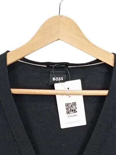 BOSS Herren Strickjacke Cardigan V-Ausschnitt Schwarz Gr. L Wolle