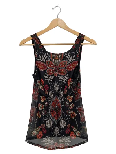 Desigual Damen Top Paisley Muster Schwarz Rot Bohemian Gr. S
