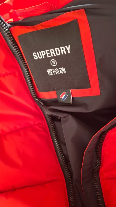 Superdry Steppjacke Damen Gr. 42 XL Rot Kapuze Outdoor Puffer