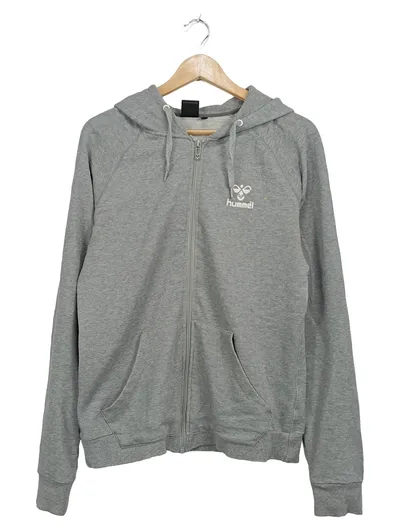 hummel Sweatjacke Damen Gr. L Grau Kapuze Reißverschluss Sportjacke