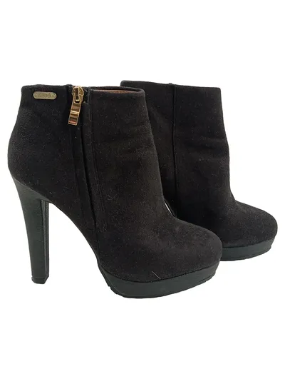 GAUDÌ Damen Stiefeletten Schwarz Gr. 39 High Heels Plateau Wildleder