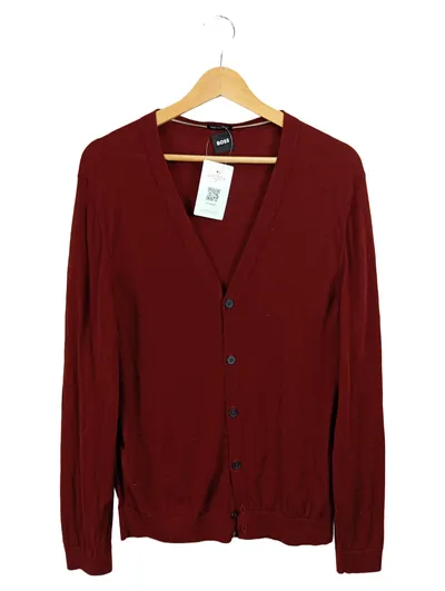 BOSS Herren Strickjacke Cardigan Wolle Finest Italian Yarn Rot Gr. L