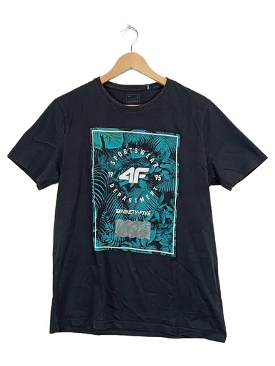 4F Herren T-Shirt Sportswear Department 1995 Gr. L Schwarz Tropical Print