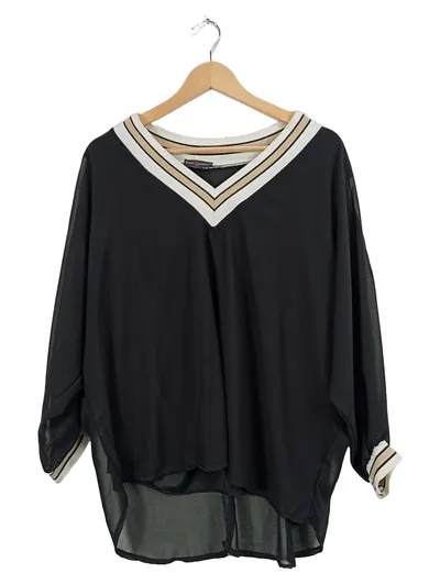 Saint Germain Paris Damen Bluse Shirt V-Ausschnitt Schwarz Gr. L Elegant