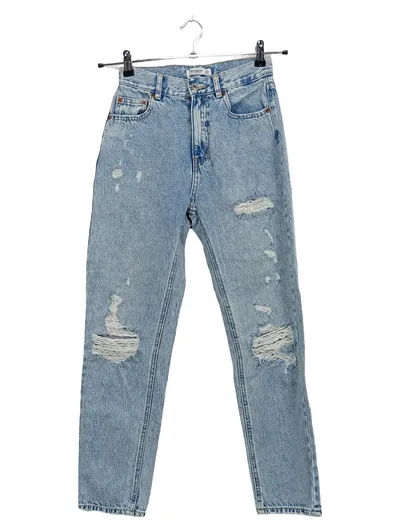 Pull&Bear Mom Jeans Damen Gr. 34 Hellblau Destroyed Ripped