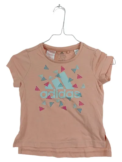 Adidas Mädchen T-Shirt Gr. 128 Rosa Logo Print Primegreen Sportshirt