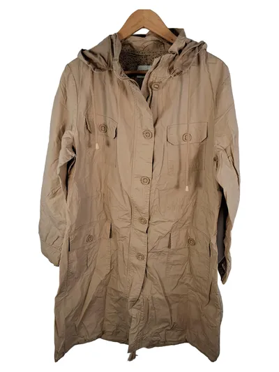 Ulla Popken Damen Parka Mantel Kapuze Gr. 44 Beige Baumwolle Leicht
