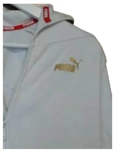 PUMA Trainingsjacke Kinder Gr. 152 Weiß Gold Logo Sportjacke