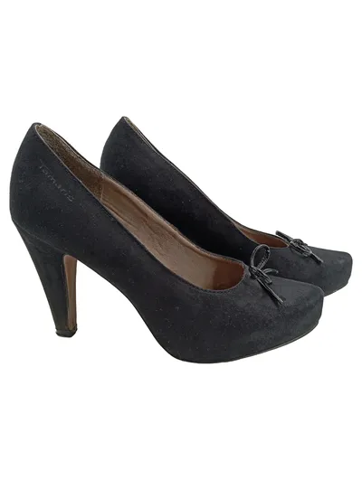 Tamaris Trend Damen Pumps Wildleder Schwarz Gr. 38 Schleife High Heel