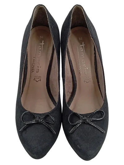 Tamaris Trend Damen Pumps Wildleder Schwarz Gr. 38 Schleife High Heel