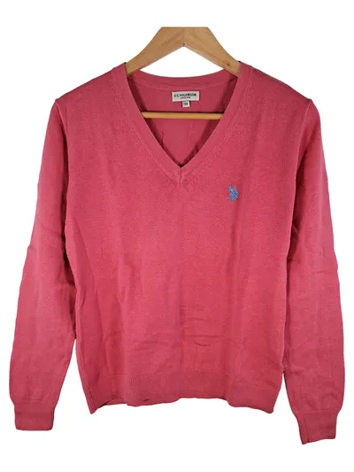 U.S. Polo Assn. Pullover V-Ausschnitt Damen Gr. 38 Rosa Klassisch