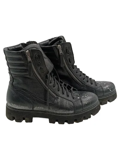 NOCLAIM Herren Stiefel Boots Schwarz Gr. 40 Leder Schnürung Reißverschluss