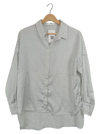 MANGO Hemdbluse Damen XS Weiß Gestreift Langarm Casual Bluse
