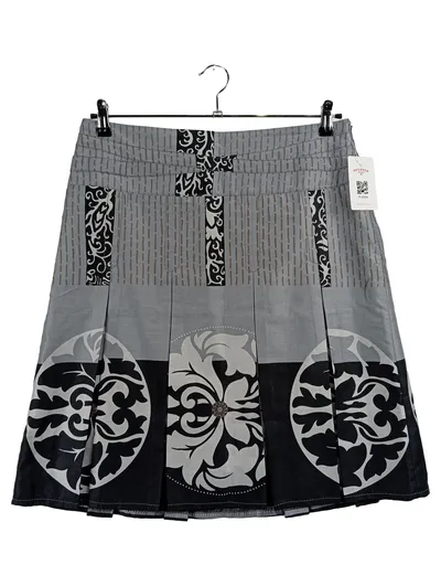 Zaffiri Damen A-Linienrock Gr. 42 Grau Schwarz Vintage Muster Faltenrock