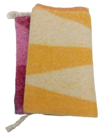 TONI Damen Schal Wolle gestreift orange pink mehrfarbig Fransen 200cm