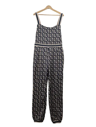 ChicMe Damen Jumpsuit Overall Geometrisch Muster Blau Beige Gr. XL