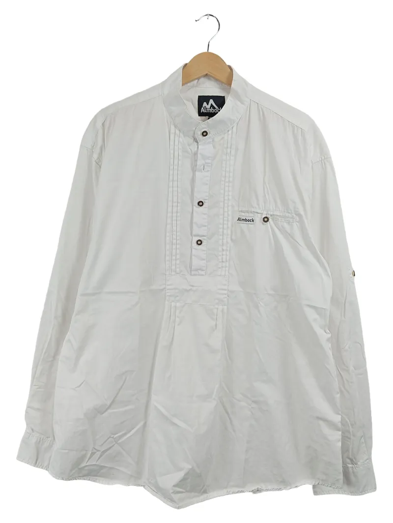 Almbock Trachtenhemd Herren Gr. 2XL Weiß Langarm Stehkragen 1
