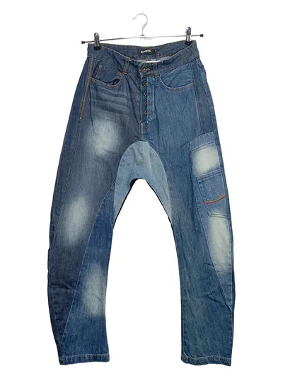 Desigual Jeans Hose Damen Gr. 36 Blau Patchwork Drop-Crotch