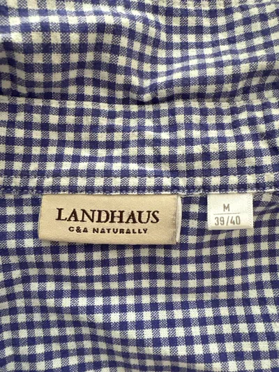 Landhaus C&A Trachtenhemd Herren Gr. M 39/40 Blau Kariert Baumwolle