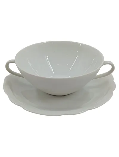 Seltmann Weiden Suppentasse mit Untertasse Porzellan Weiß Klassisch
