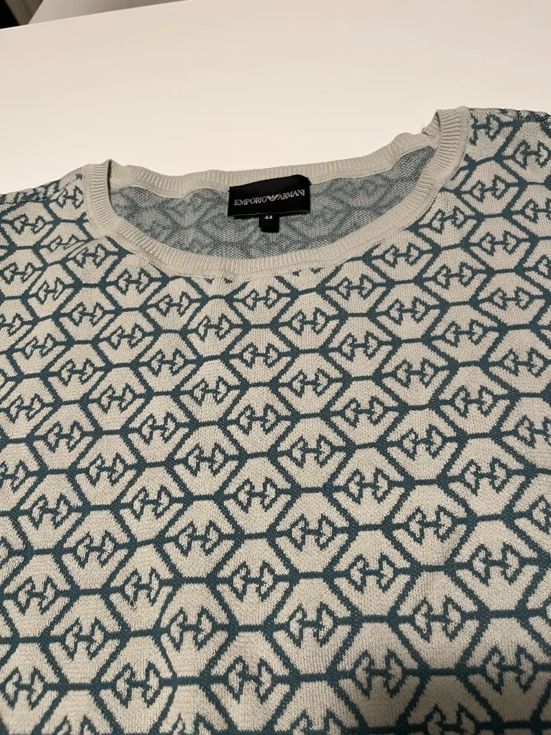 Emporio Armani Damen Strickpullover Gr. 44 Grün Monogramm Muster 3