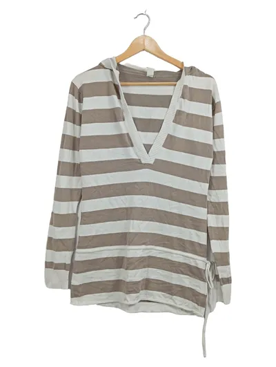 SOCCX Damen Kapuzenpullover Gr. L Beige Gestreift Maritim Hoodie