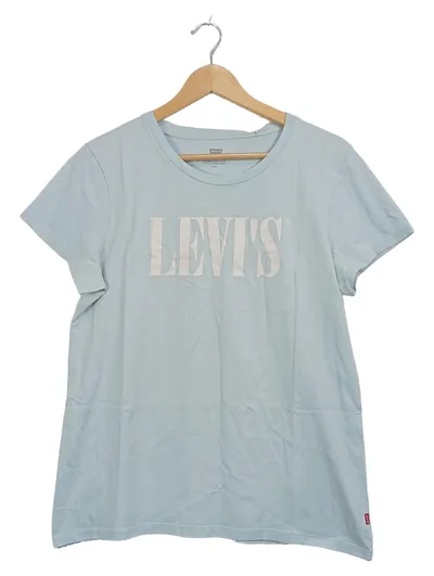 Levi's Damen T-Shirt Gr. L Hellblau Logo-Print Kurzarm Casual