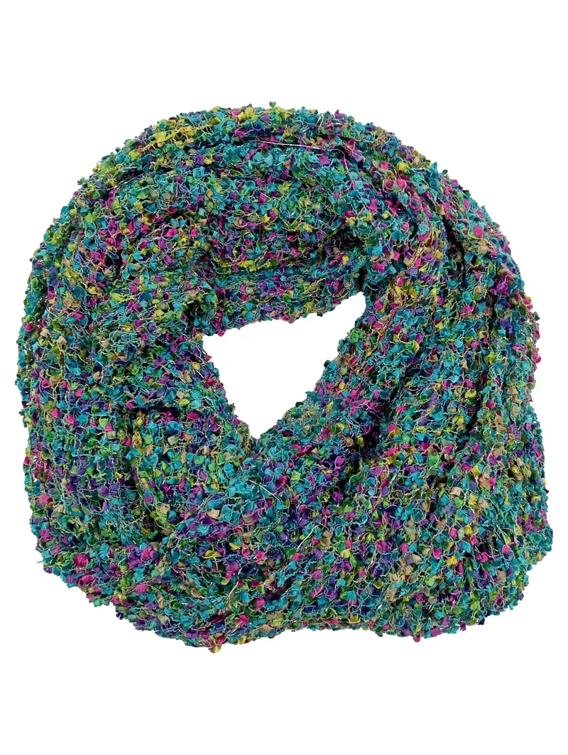 Collection18 Damen Schal Loop Mehrfarbig Viskose Bunt Fransen 140x40cm 1
