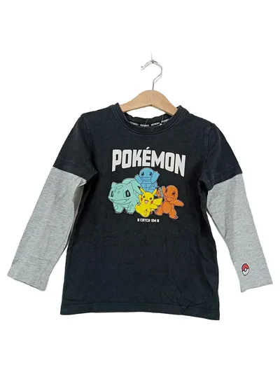 Pokémon Langarmshirt Kinder Gr. 134/140 Schwarz Pikachu Glumanda Bisasam