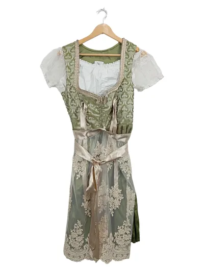 Alpenmärchen Dirndl Trachtenkleid Damen Gr. 40 Grün Spitze Schürze