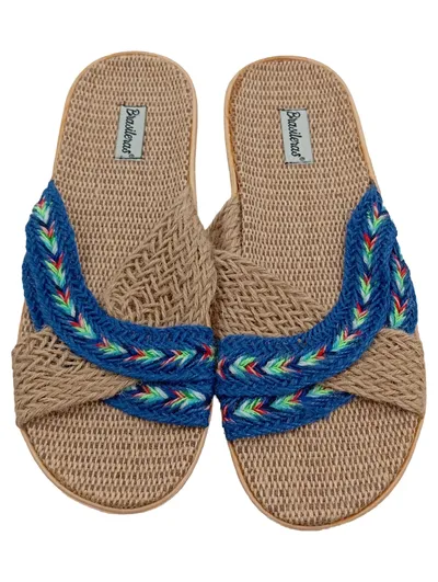 Brasileras Damen Pantoletten Sandalen Gr. 38-39 Beige Blau Bohemian Jute