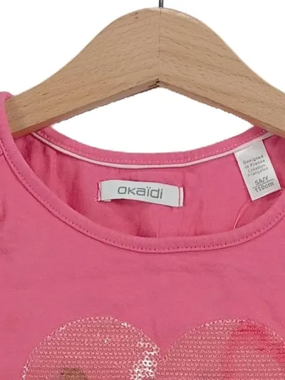 Okaïdi Mädchen Tank Top Shirt Flamingo Herz Pailletten Gr. 110 Pink