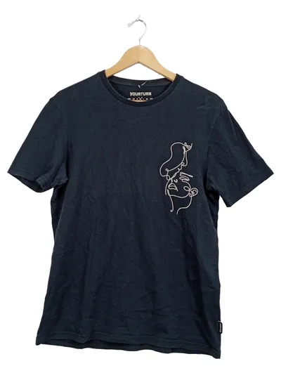 YOURTURN Herren T-Shirt Schwarz Gr. M Grafik Stickerei Urban