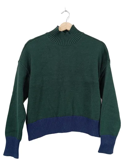 Apricot Pullover Damen Gr. S Grün Blau Strick Mock-Neck