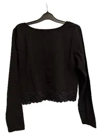 ABOUT YOU Damen Langarmshirt Crop Top Spitze Schwarz Gr. 44 XXL 3