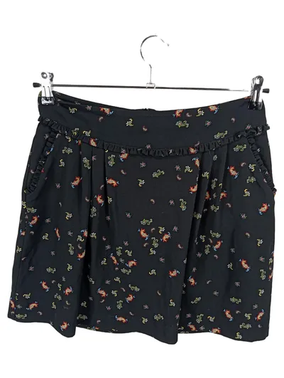 Kookaï Damen Volantrock Gr. 38 Schwarz Paisley Muster Minirock Rüschen