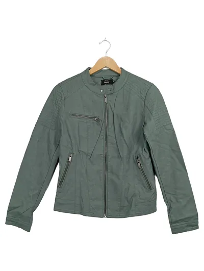 ONLY Damen Bikerjacke Motorradjacke Gr. 36 S Grün Kunstleder-Optik