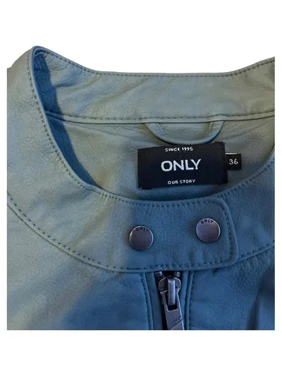 ONLY Damen Bikerjacke Motorradjacke Gr. 36 S Grün Kunstleder-Optik