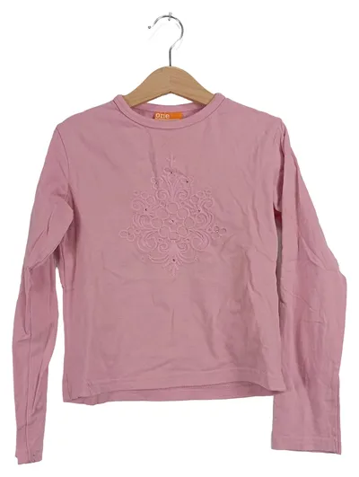ONE BY ONE Langarmshirt Mädchen Gr. 128 Rosa Stickerei Strass Baumwolle